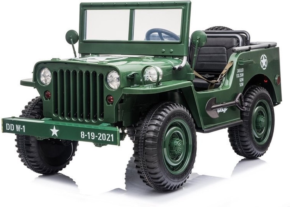Willys Jeep - Elektrische Kinderauto - 24V - 3-Persoons - Met Afstandsbediening - Matcha